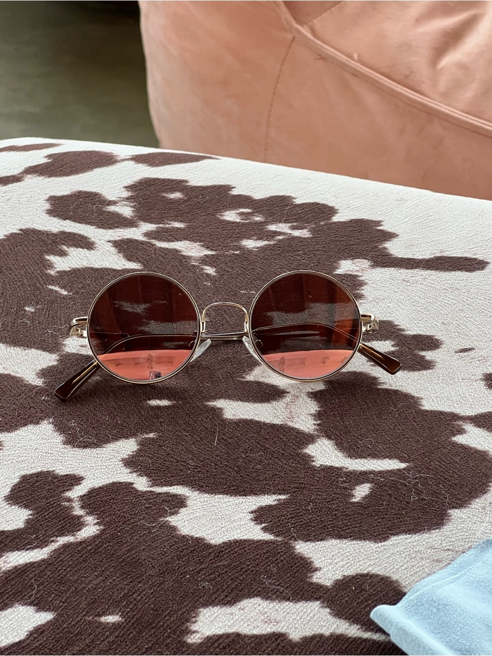 Round Metal Frame Sunglasses with Rose Tint